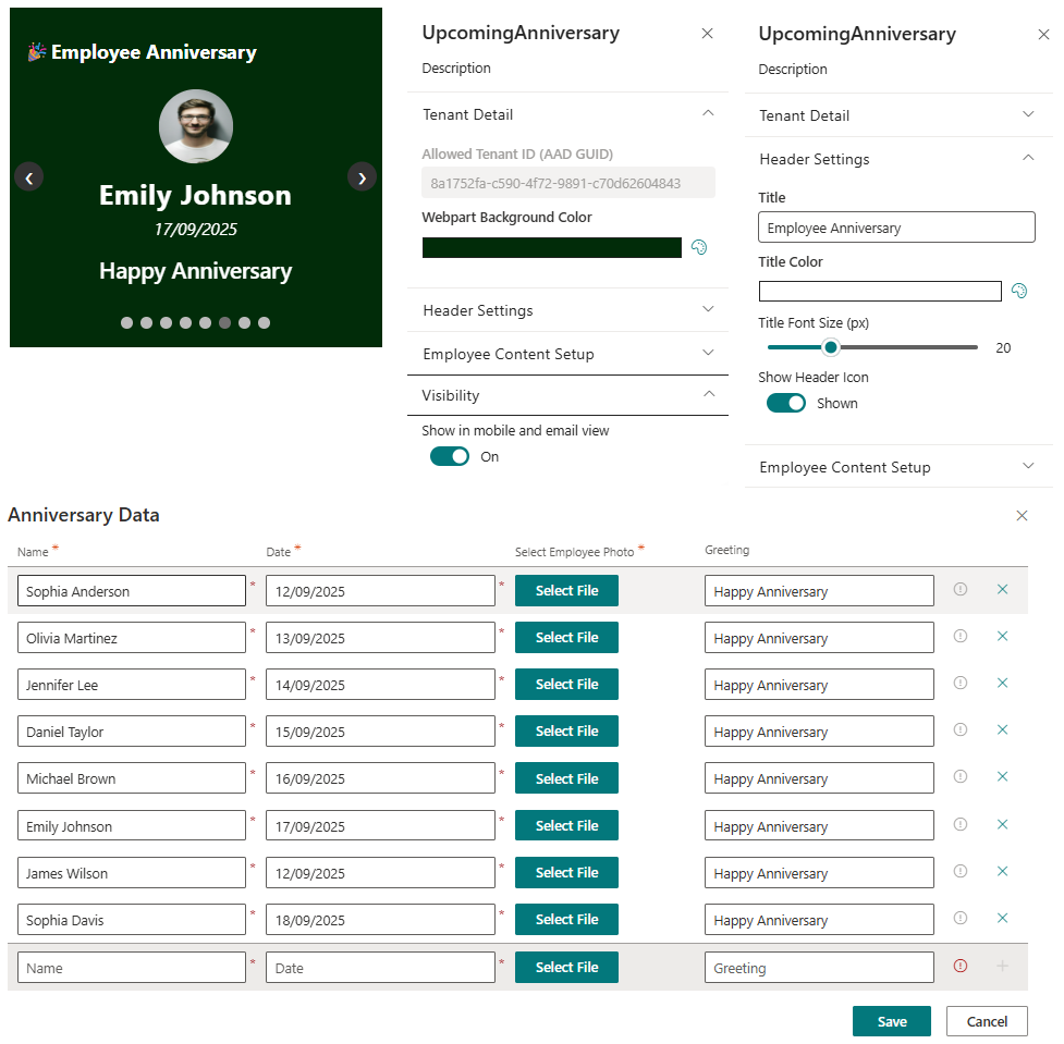 SharePoint Anniversory SPFX Webpart Config